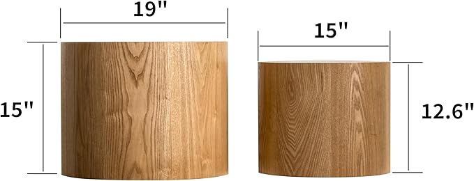 WILLIAMSPACE 18.9" Round Nesting Coffee Table Set of 2, Modern Wooden Coffee Tables Small Circle Center Table for Living Room, Accent End Table Set, No Assembling (Natural Wood)