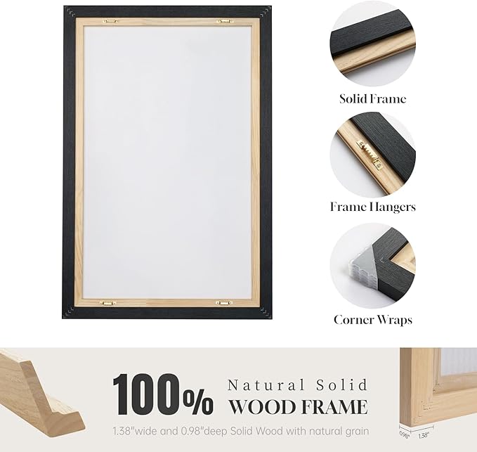 Large Framed Black and White Abstract Wall Art for Living Room, 3 Piece Canvas Prints Paintings Artwork for Walls, Modern Minimalist Pictures for Hallway Stair Office Wall Decor -Total Size 30x60 Inch