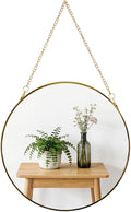 9.6-inch Modern Round Wall Mirror with Metal Frame and Hanging Chain, Suitable for Entryway, Hallway, or Bathroom Small Gold Metal Frame Mirror (Gold, 9.6 inch)