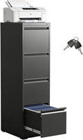 Metal File Cabinet 4 Drawers, Vertical Filing Cabinet for Home Office, File Cabinets with Lock for Legal Letter Size Hanging File Folders Storage Cabinet, (Black)