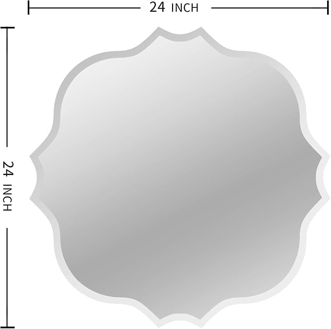 KOHROS Frameless Scalloped Mirror 24” x 24" Bathroom Wall Mirror w/Polished Shape Beveled Edge Mirror for Bathroom Vanity (Silver)