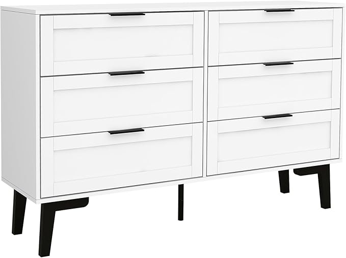 TaoHFE 6 Drawer Dresser for Bedroom Modern White Chest of Drawers for Nursery Wood Dresser for Kids Horizontal Dressers & Chests of Drawers for Bedroom Living Room