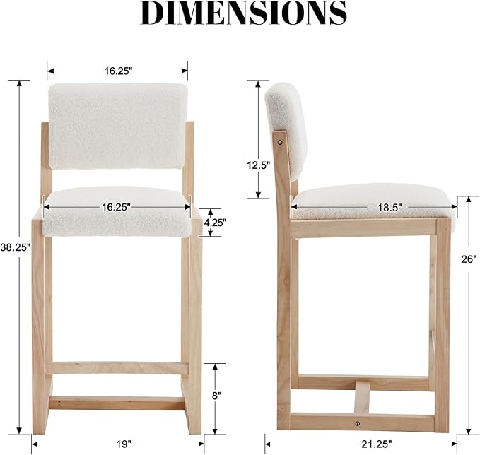 DUOMAY Modern Bar Stools Set of 4, 26" Counter Height Barstools, Sherpa Upholstered Kitchen Island Chair with Wood Legs for Home Bar Coffee Shop, White
