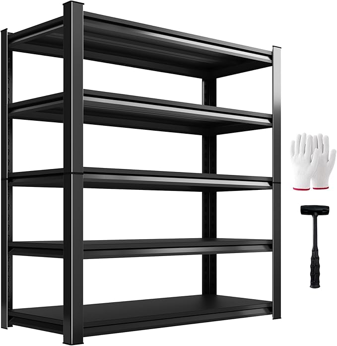2000lbs Heavy Duty Garage Shelving, 5-Tier Adjustable Storage Shelves, 72" H x46 W x 19.6" D, Utility Metal shelvingfor Warehouse, Basement, Garage