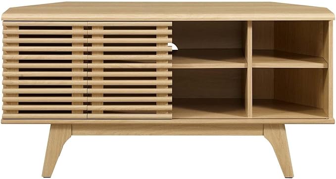 Modway Render Mid-Century Modern Low Profile 46" Corner Media TV Stand in Oak, 15 x 46 x 23