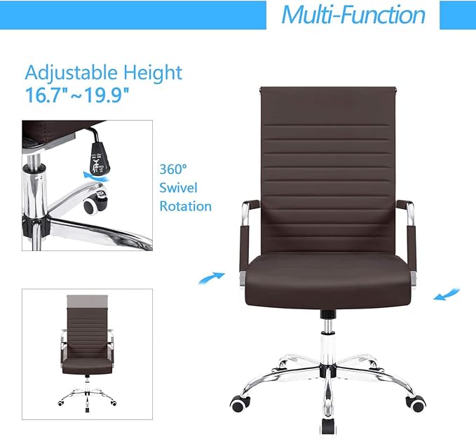 Furmax Ergonomic Office Desk Chair, Executive Ribbed Mid-Back PU Leather Conference Room Chair Adjustable Swivel Chair with Arms (4, Brown)