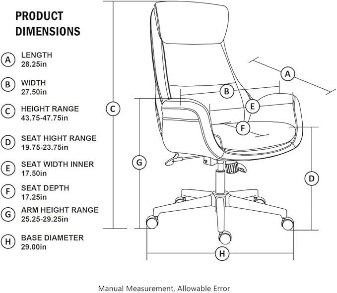 Glitzhome Modern Executive Office Chair, High Back PU Leather Ergonomic Computer Desk Chair, Adjustable Height Swivel Office Task Chair with Lumbar Back Support (Camel)