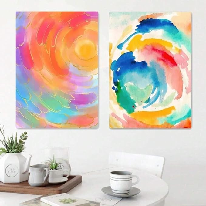 2pcs Framed Abstract Canvas Wall Art Set Of Prints Colorful Gallery Artwork Posters For Living Room Bedroom Bathroom Modern Decorative Pictures On Canvas24x16 Inch