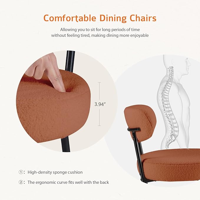DUMOS Dining Chairs Set of 2, Mid Century Modern Chair Round Upholstered Curved Backrest, Kitchen Vanity Living Room Chairs with Black Metal Legs, Orange