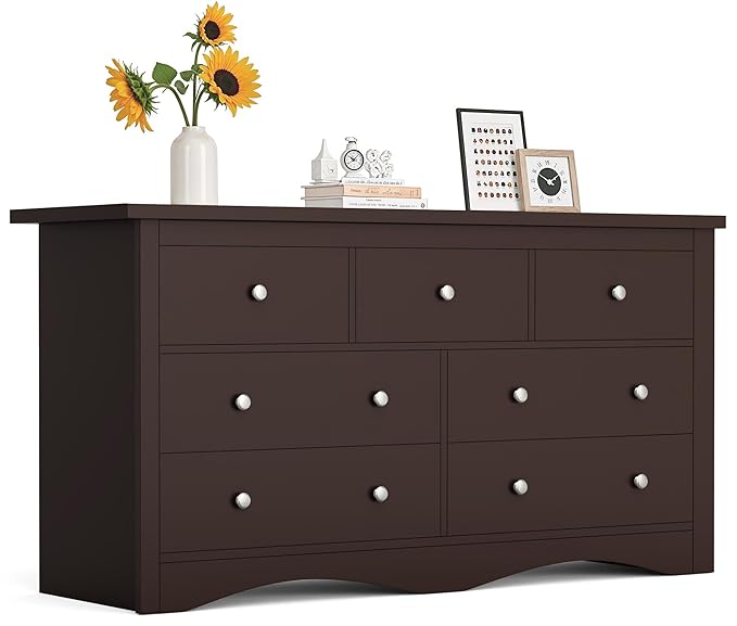Furmax Dresser for Bedroom, 7 Wood Dresser, Chest of Drawers, for TV up to 65 inch, TV Stand Storage Chest of Drawers for Hallway Entryway (Brown)