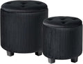 BLEXA Big Round Ottoman with Storage Set of 2-Upholstered Velvet Vanity Stool for Makeup Multifunctional Foot Rest Coffee Table Padded Seat Tufted Ottomans for Living Room&Bedroom (Big Black)
