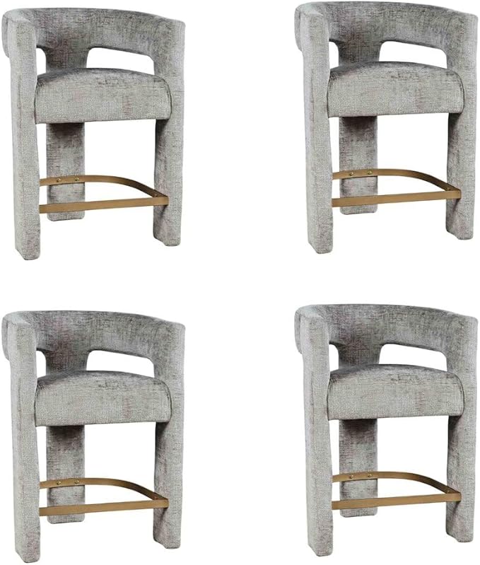 Jofran Gwen Gray Upholstered Counter Stool with Arms – Versatile Barstools – Stylish Seating for Kitchen Dining Room or Home Bar, Natural, Modern Counter Stools,Set of 4