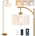 QIYIZM Glass Floor Lamp for Living Room,Bedroom,Gold Dimmable Standing Lamp with Remote,Brass White Tall Lamp Boho Mid Century Modern Floor Lamps Arc Floor Light Lamp Girls Kids Bohemian