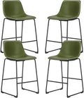 DUMOS 26 Inch Counter Height Bar Stools Set of 4, Modern Faux Leather High Barstools with Back and Metal Leg, Bar Chairs for Kitchen Island, Green