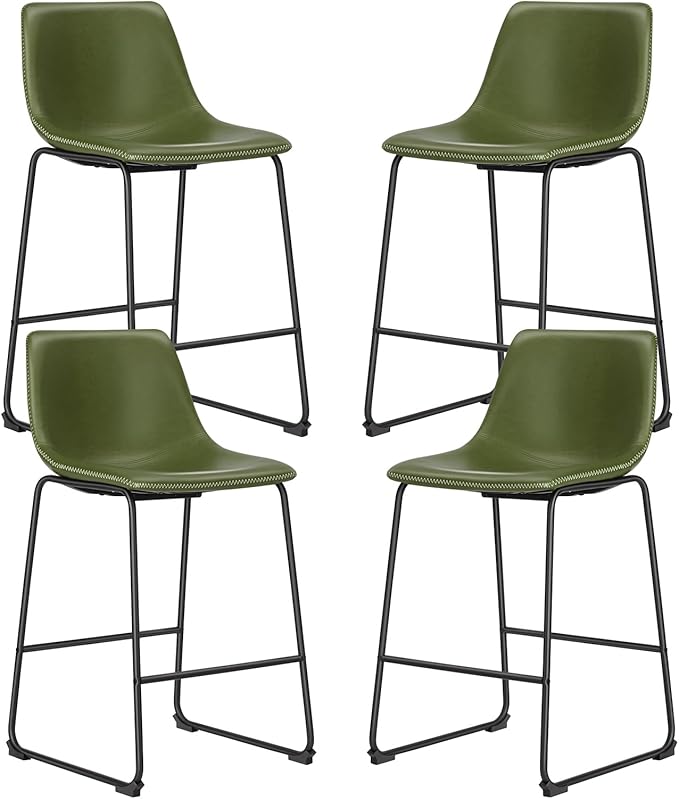 DUMOS 26 Inch Counter Height Bar Stools Set of 4, Modern Faux Leather High Barstools with Back and Metal Leg, Bar Chairs for Kitchen Island, Green