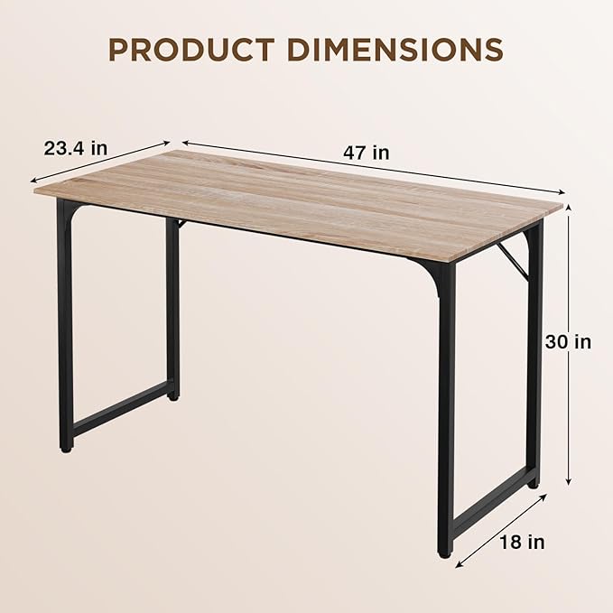 PayLessHere | 47 Inch Computer Desk | Nature | Office Desk with Metal Frame, Adjustable Feet | Water-Resistant, Scratchproof Surface | Sturdy Writing Table for Home Office or Study | Pack of 1