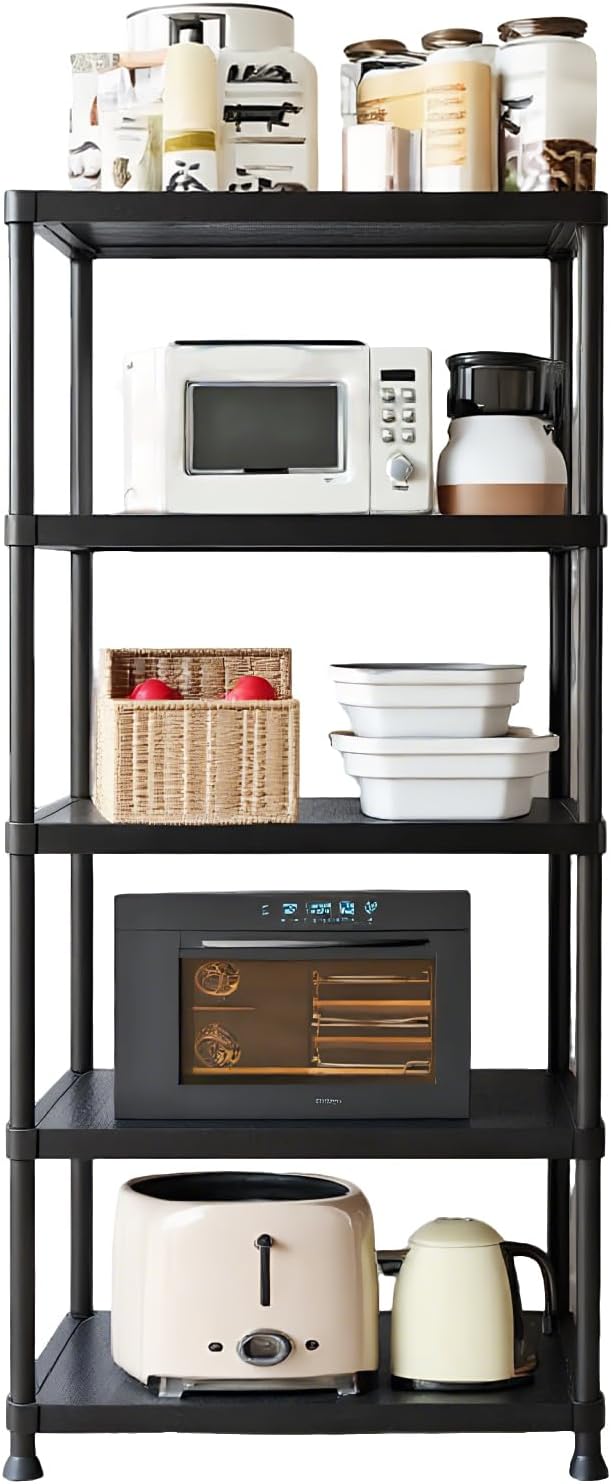 Plastic Storage Shelves, 70.2" H x 12" D x 24" W Plastic Shelves for Storage, 5-Tier Shelving Unit, Storage Rack, 330 lbs, Bathroom, Laundry, Garage & Home