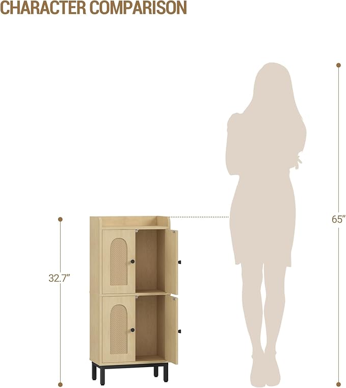 Hzuaneri Bathroom Cabinet, Small Storage Cabinet with 4 Doors, Bathroom Organizers and Storage Cabinets with Adjustable Feet, Cabinets Freestanding for Living Room, Kitchen, 7.1"D x 14.6"W x 32.7"H