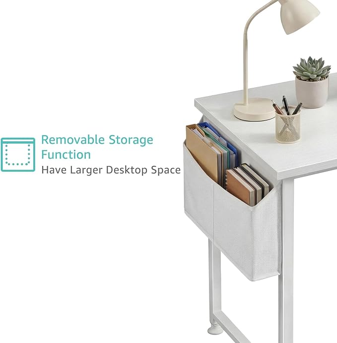 Lufeiya White Computer Desk for Bedroom - 40 inch Simple Modern Study Table Kid Girls Student Home Office Writing Desk, White