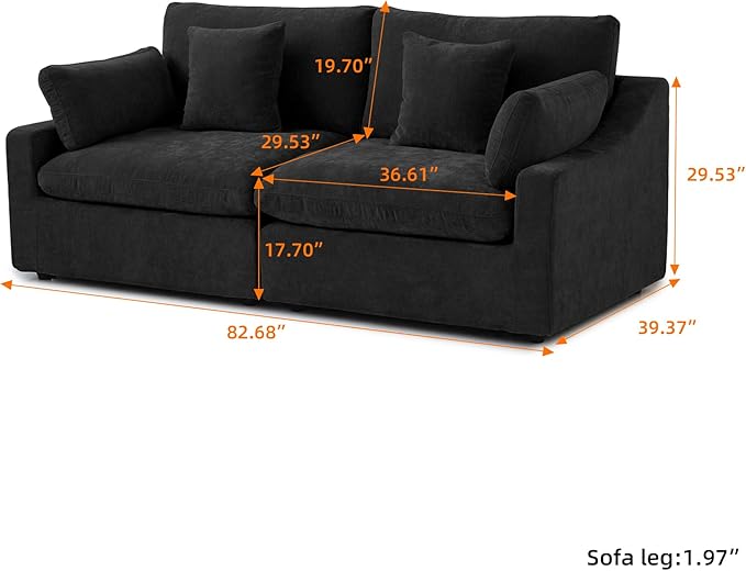 Modular Sectional Sofa Cloud Couch, 82.68" Loveseat with Pillows, Modern Minimalist Deep Seat Sofa Couches for Apartment Small Space, Sofa Covers Washable&Removable, Black