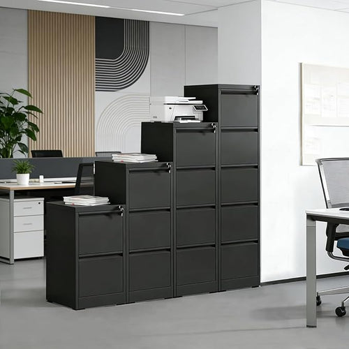 3 Drawer File Cabinet with Lock, Vertical Metal Filing Cabinet for Home Office, Locking File Cabinets for Legal/Letter Size Hanging File Folders (Black)