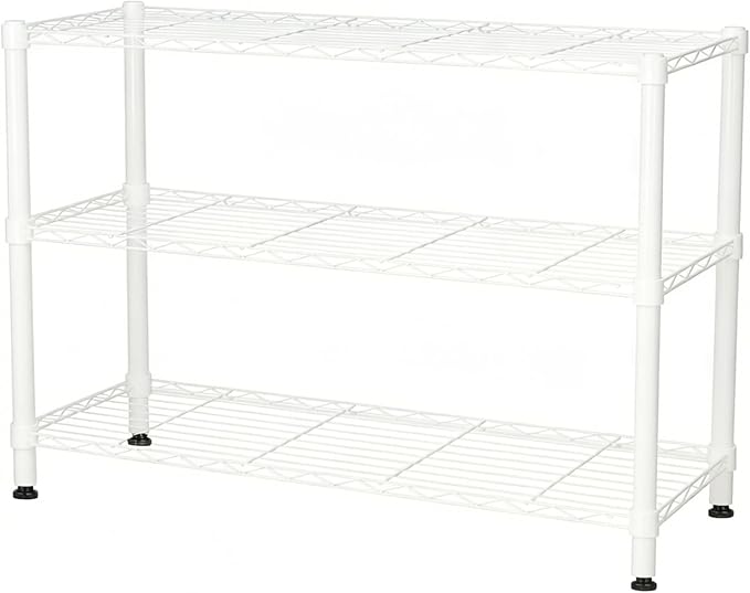 Standing Shelving Units, 36" W x 14" D x 32" H Metal Storage Shelves, Adjustable Carbon Steel Wire Shelving Rack Display Shelf for Garage Bathroom Kitchen Home Office (3-Tiers, White)
