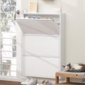 GREATMEET Slim Wall Mounted Metal Storage Cabinet with 3 Flip Drawers, Steel Hidden Shoe Cabinet Storage for Entryway, Modern Narrow Shoe Rack Organizer Cabinets for Entrance, Mudroom, Hallway, White