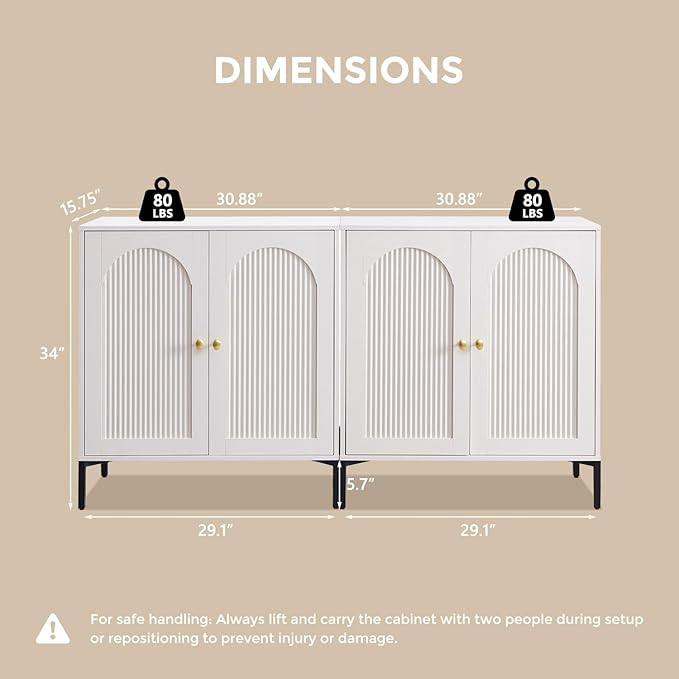 IFGET Modern Buffet Cabinet with Storage, 123.5" W Fluted Arched Sideboard Cabinet w/Adjustable Shelves, Wooden Modular Coffee Bar for Dining Room, Kitchen, Living Room, Entryway, White