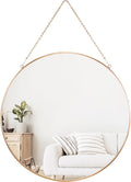 Dahey 11.8-inch Small Hanging Circle Mirror Wall Decor Gold Round Mirror with Hanging Chain for Bathroom Bedroom Living Room Dorm College Office, Gold