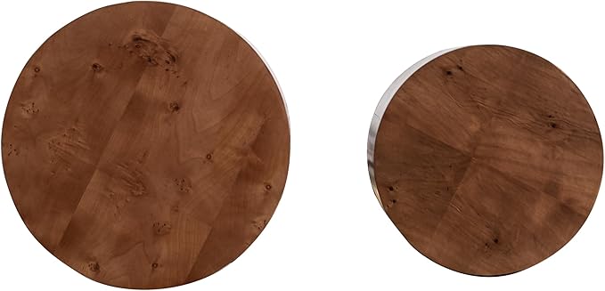 WILLIAMSPACE 18.9" Round Nesting Coffee Table Set of 2, Modern Wooden Coffee Tables Small Circle Center Table for Living Room, Accent End Table Set, No Assembling (Brown Burl)