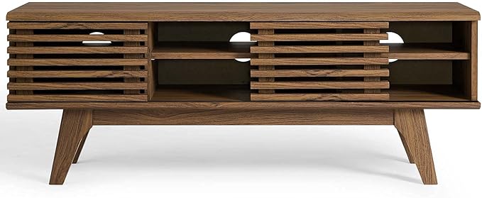 Modway Render 46" Mid-Century Modern Low Profile Media Console TV Stand, 46 Inch, Walnut