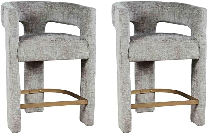 Jofran Gwen Gray Upholstered Counter Stool with Arms – Versatile Barstools – Stylish Seating for Kitchen Dining Room or Home Bar, Natural, Modern Counter Stools, Set of 2
