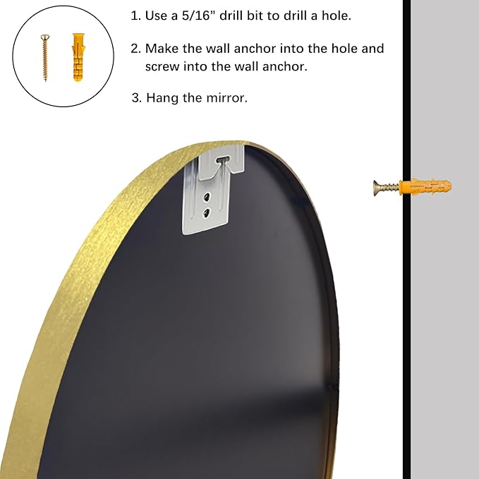 Sunniry Gold Round Mirror, Circle Mirror 26 inch, Gold Circle Mirrors Metal Frame, Round Mirrors for Wall, Living Room, Bathroom, Entryway, Rustic.