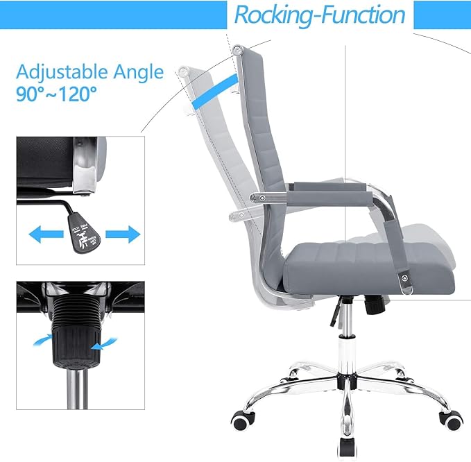 Furmax Ergonomic Office Desk Chair, Executive Ribbed Mid-Back PU Leather Conference Room Chair Adjustable Swivel Chair with Arms (2, Grey)