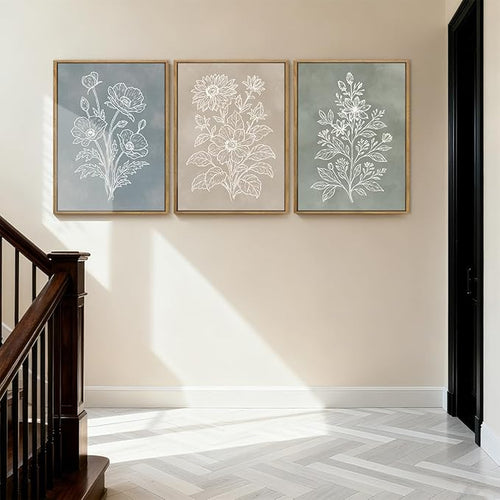Anyzal Boho Floral Framed Wall Art 12x16 Inch Farmhouse botanical Canvas Wall Decor Modern Minimalist Plant Artwork for Living Room Bedroom Dining Room Set of 3