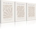 Scripture Christian Wall Art Set of 3 Beige Bible Verses Wall Decor Neutral Psalm Canvas Wall Art Modern Pictures Flower Prints Christian Artwork for Living Room Bedroom 24x36 Inch Ready to Hang