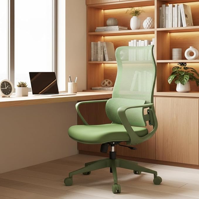 High Back Ergonomic Colorful Office Chair, Breathable Nylon Mesh Desk Chair with Adjustable Lumbar Support, 300LBS Swivel Rolling Computer Chair for Home Office Work, Green (Americana, Green)