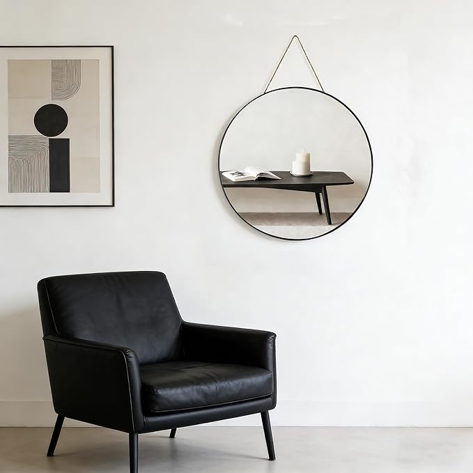 Funerom Black Round Wall Mirror 15.4 Inches Circle Mirror Bathroom Mirrors for Over Sink