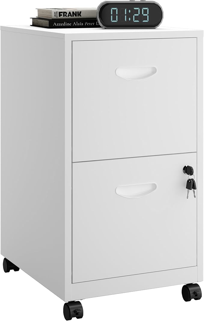 Polup 2 Drawer Rolling File Cabinet on Wheels, Mobile Two Drawer Filing Cabinet with Lock, Small Files Cabinets for Under Desk, Metal Filing Cabinets for Letter Size Folders, White - Assembly Required