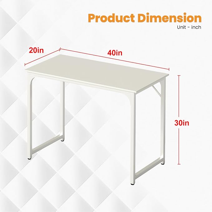 PayLessHere | 39 Inch Computer Desk | White | Office Desk with Metal Frame, Adjustable Feet | Water-Resistant, Scratchproof Surface | Sturdy Writing Table for Home Office or Study | Pack of 1