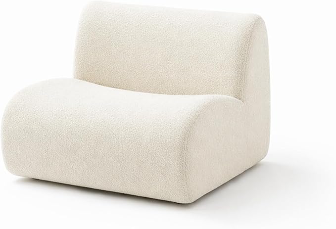 Curved Modular Single Sofa Chair, 33" Foam Boneless Sherpa Couch, Comfy Teddy sofas for Small Spaces, Modern Sectional Couches for Living Room, Bedroom, Apartment, Dorm, Office– No Assembly, White