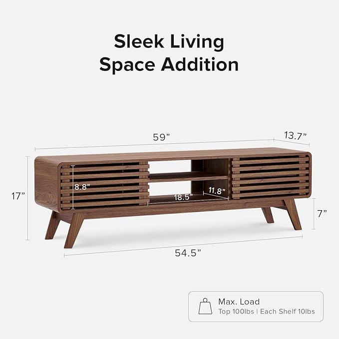 mopio Ensley TV Stand, Mid Century Modern Television Console for 55/60/65 inch TV, Farmhouse TV Stand, Entertainment Center with Storage, TV and Media Console for Living Room (Walnut, 59")