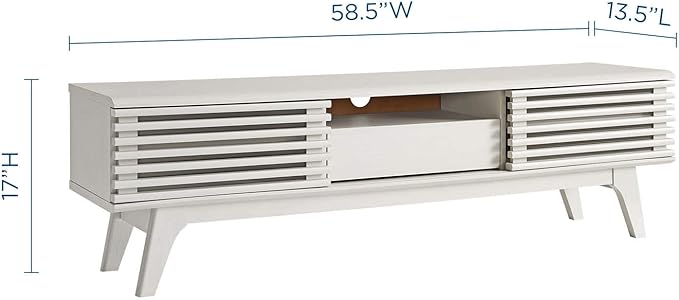 Modway Render Mid-Century Modern Low Profile 59 Inch TV Stand in White