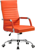 Furmax Ergonomic Office Desk Chair, Executive Ribbed Mid-Back PU Leather Conference Room Chair Adjustable Swivel Chair with Arms (1, Orange)