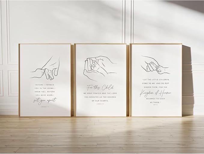 Joocrise Nursery Scripture Wall Art Set of 3 Nursery Bible Verse Wall Decor Baby Christian Canvas Art Christian Artwork Bible Verse Poster for Kids Room 12x16 Inch Unframed