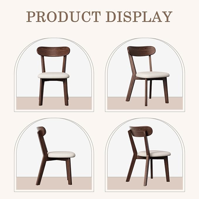 Dining Chairs Set of 6 Mid-Century Modern Oak Upholstered Scandinavian Solid Wood Kitchen & Dining Room Chairs with Curved Backrest Sillas de Comedor for Dining Table(Walnut/Beige)