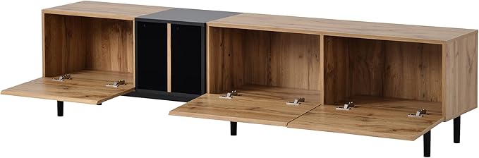 Virubi Modern 76.8" TV Stand for TVs Up to 80", Wooden Entertainment Center with 3 Cabinets & Open Shelves, Media Console with Storage for Living Room, Bedroom & Entertainment Spaces