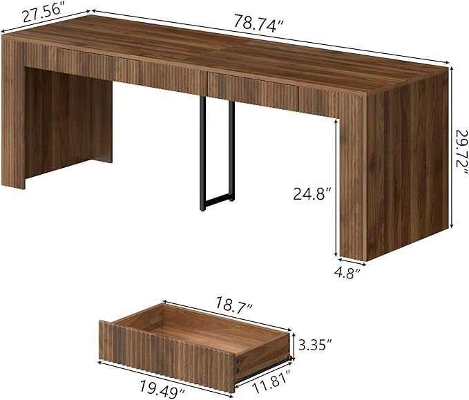 Gyfimoie 78.74" Executive Desk, Large Office Desk with 2 Drawer, Farmhouse Wooden Computer Desk Writing Table Conference Workstation Table for Office, Study, Dark Brown
