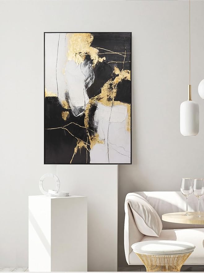 SAFERRYHOME Framed Wall Art - Black and Gold Wall Art Decor - Large Abstract Canvas Wall Art for living room bedroom office