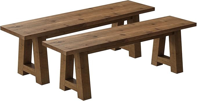 Solid Wood Dining Bench Pair of 2, 55.12-Inch Farmhouse Entryway Bench Seat Indoor for Hallway, Kitchen, Dining Room, Living Room (Dark Brown)
